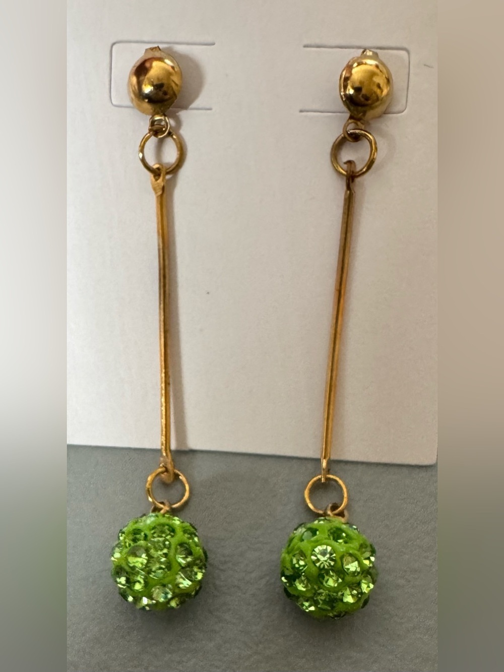 Gold-Tone Drop Earrings with Lime Green Crystal Ball Dangles